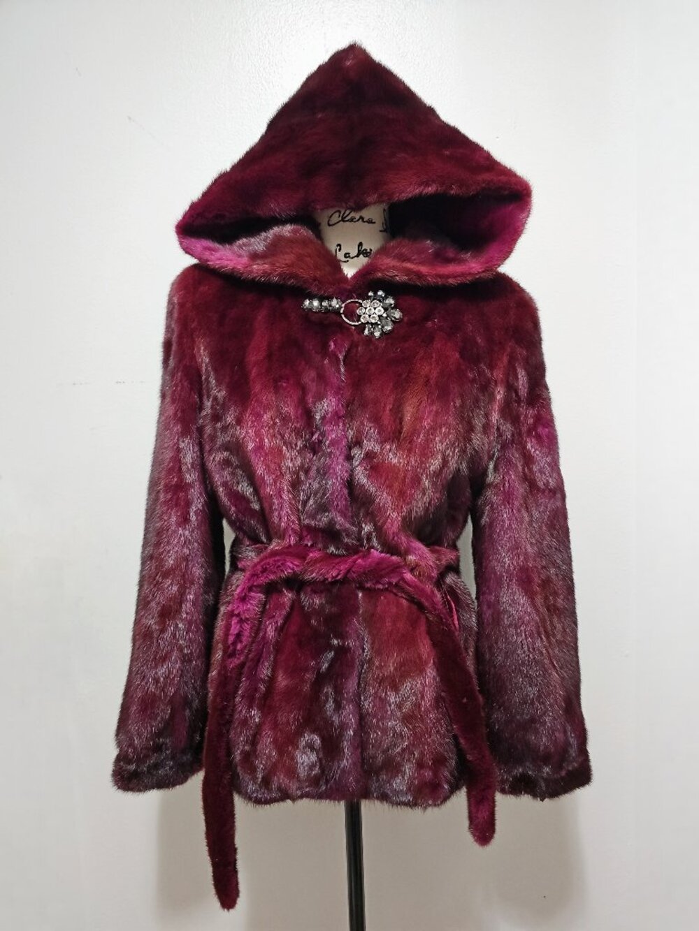 New Real Kopenhagen MINK Fur Coat Jacket Blazer Belted Wine Red Burgundy No Fox